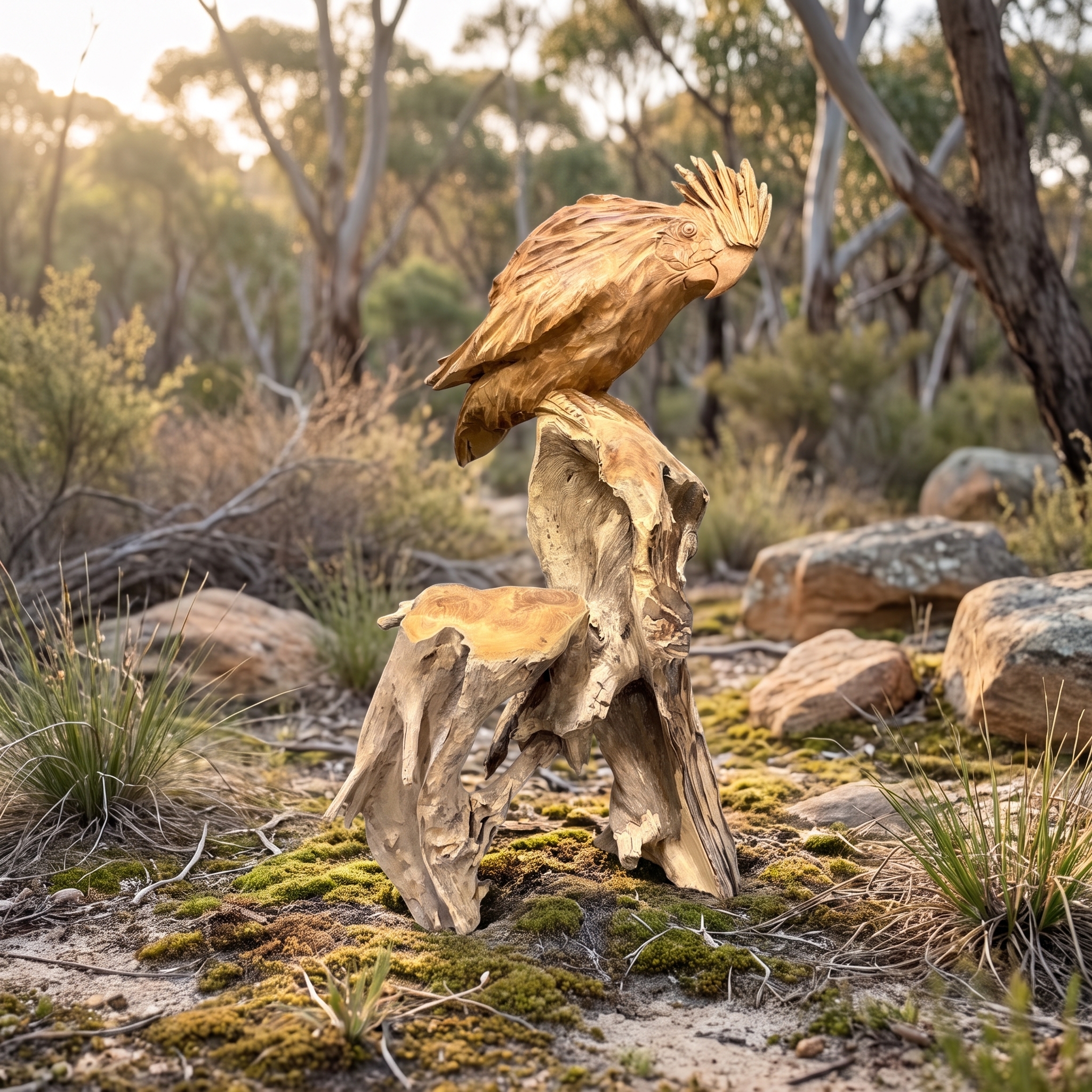 Kakadu aus recyceltem Teak, 120 cm hoch