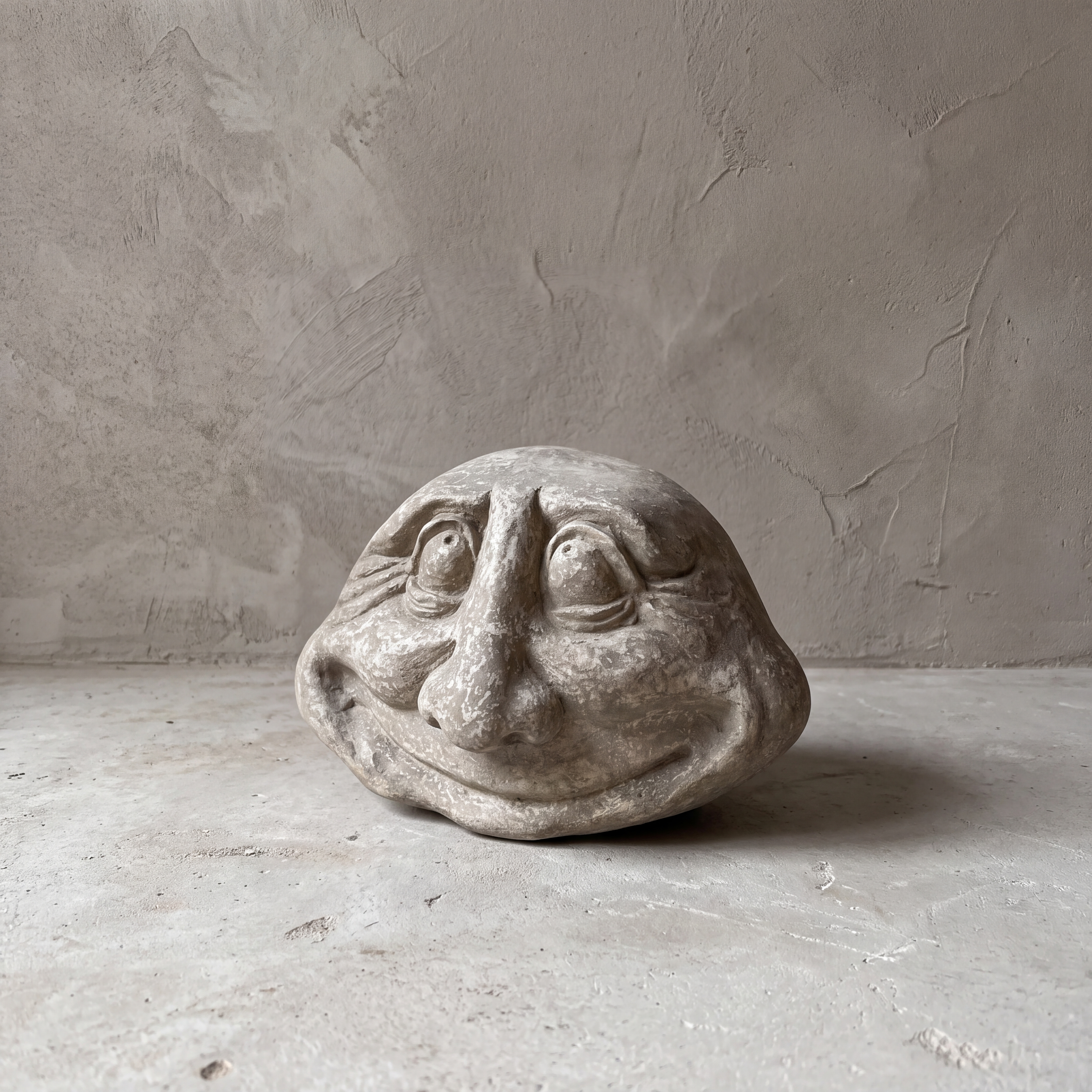 Moon polystone sculpture, bulging eyes, 55 cm long