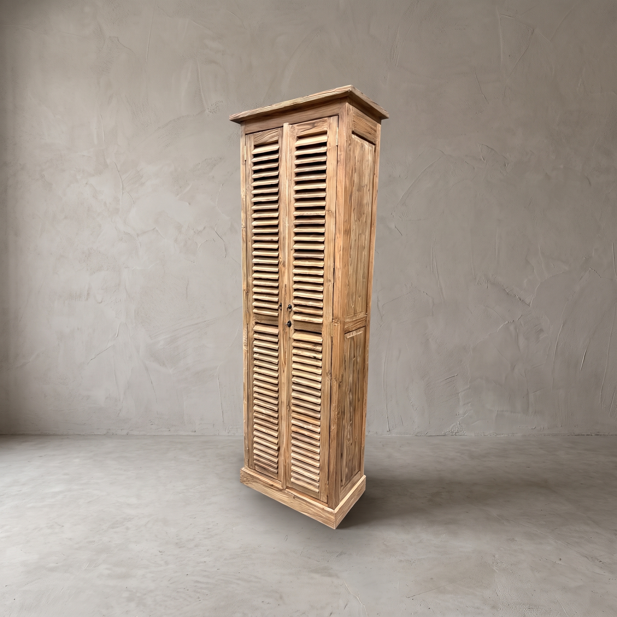 Lamellenschrank Teakholz schmal 220 cm