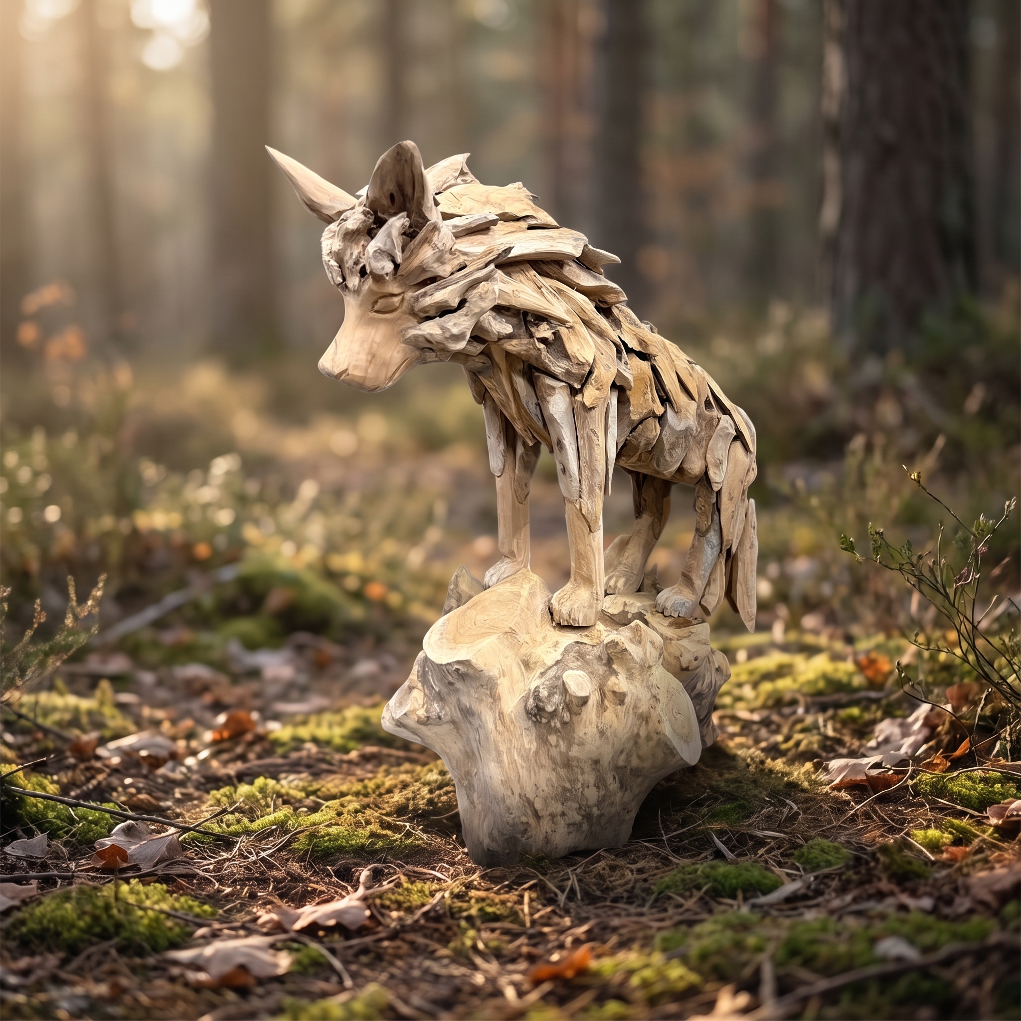 Fuchs aus recyceltem Teak, auf Wurzeln, 110 cm lang