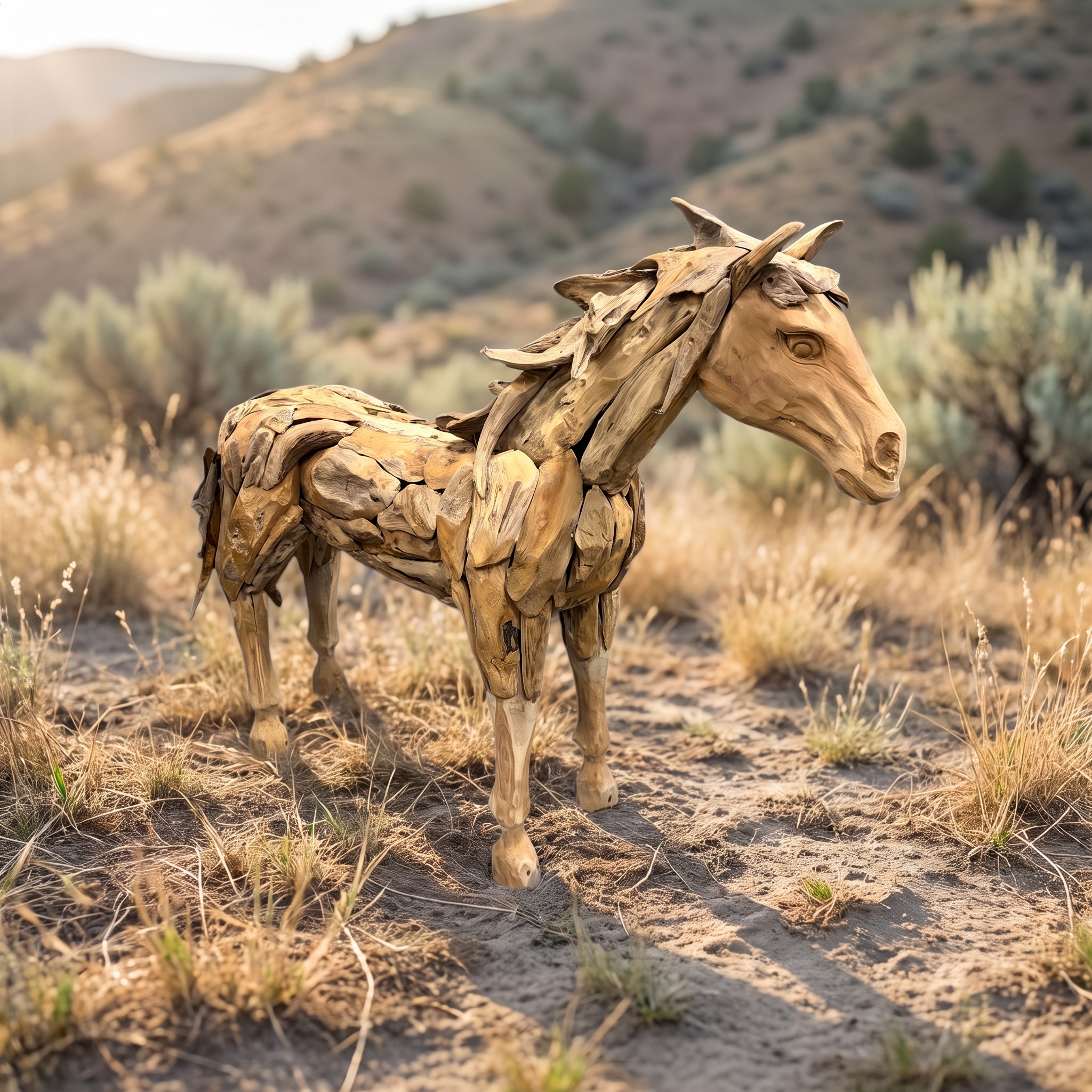 Reclaimed teak horse, 170 cm high