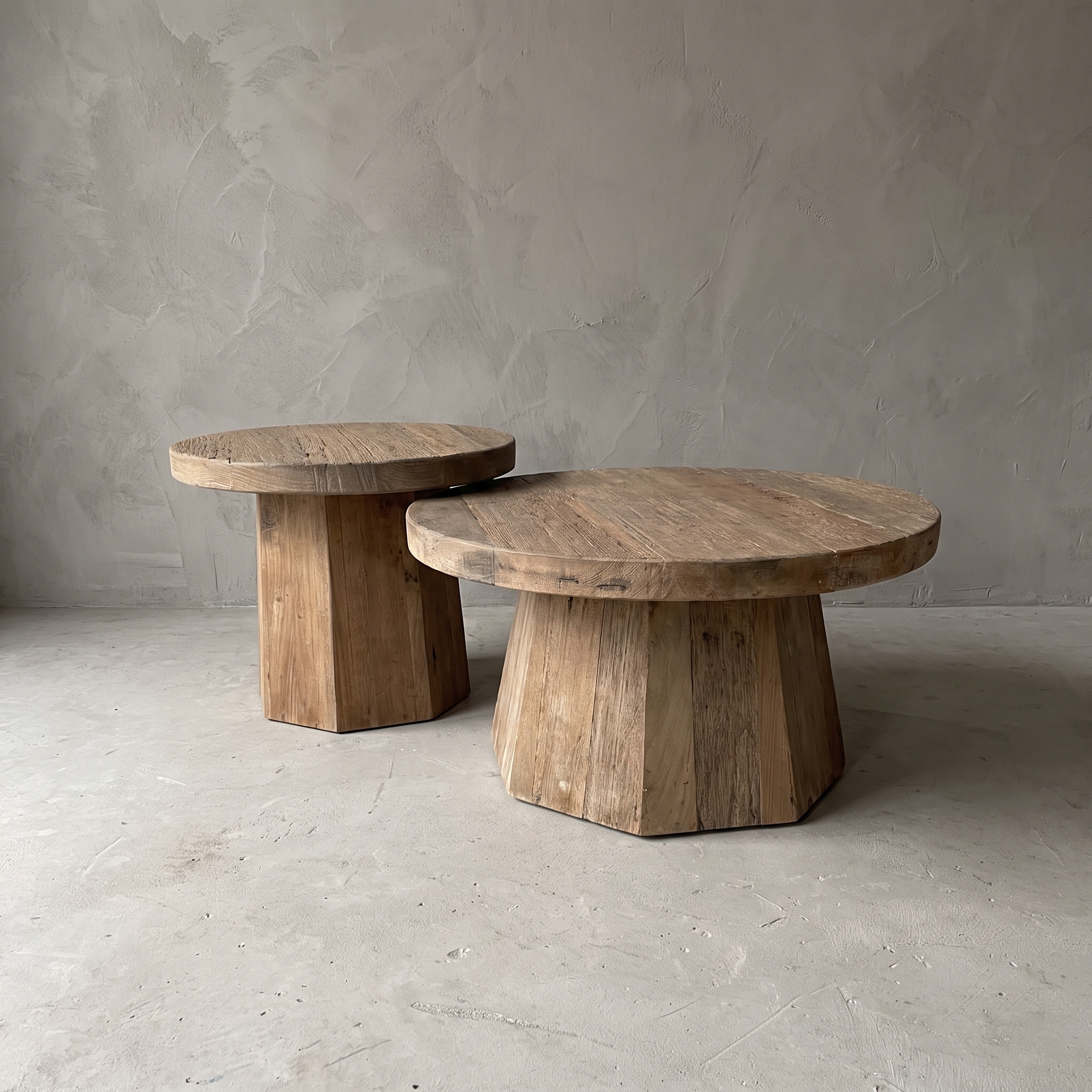 Balok Segi reclaimed hardwood coffee table, set of 2, Ø 80 cm