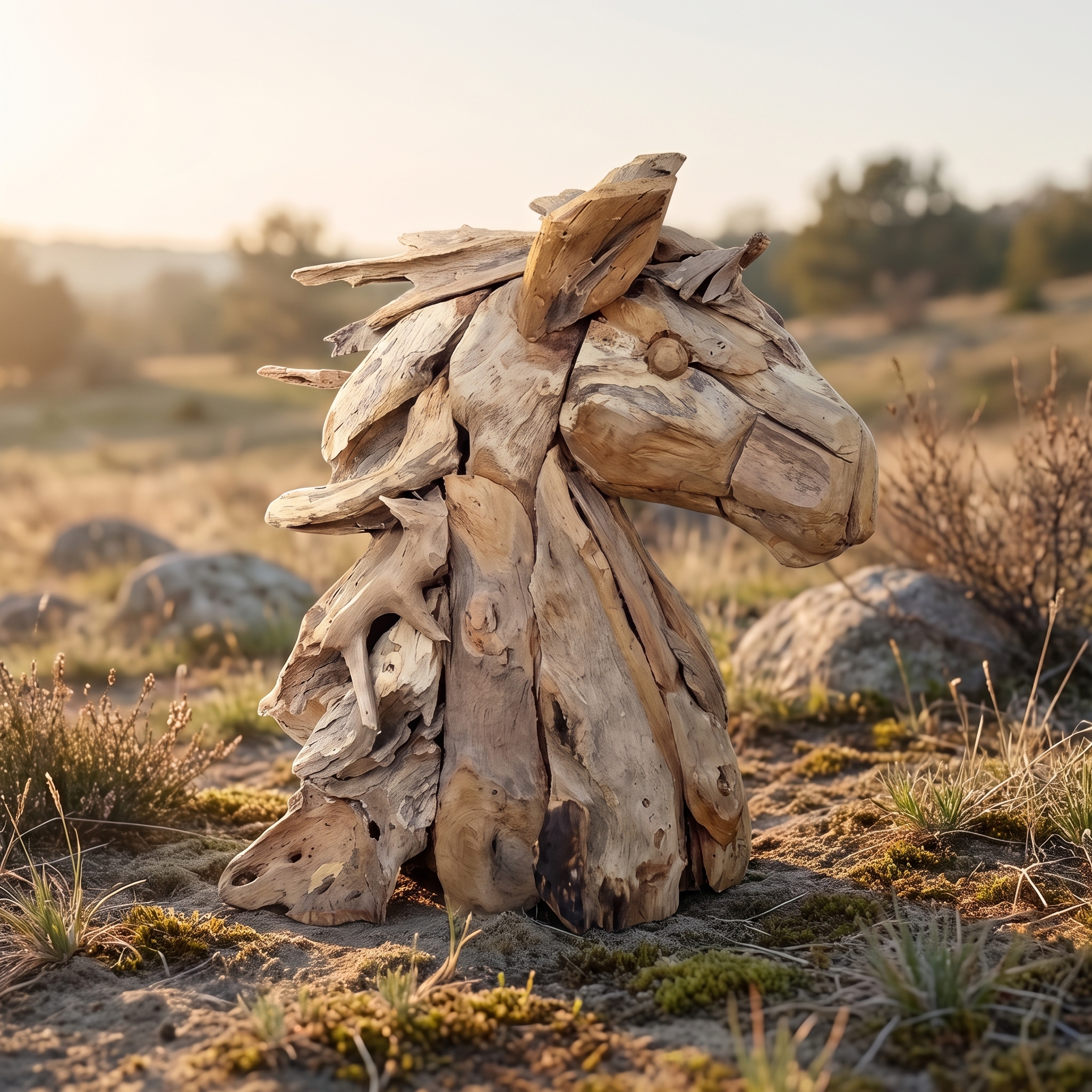 Pferdekopf aus recyceltem Teak, 65 cm hoch