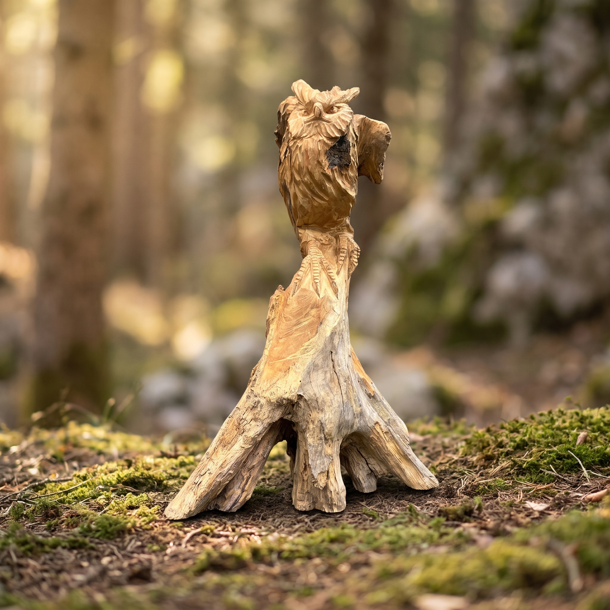 Eule aus recyceltem Teak, 90 cm hoch