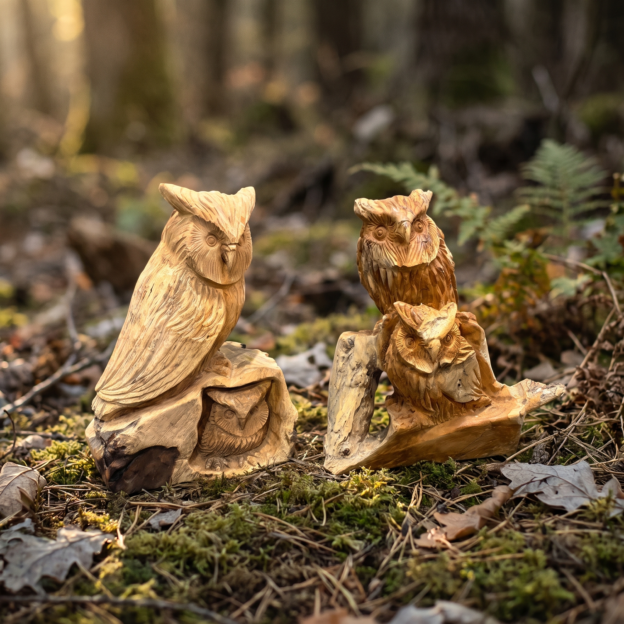 Eulen-Duo Teakholz