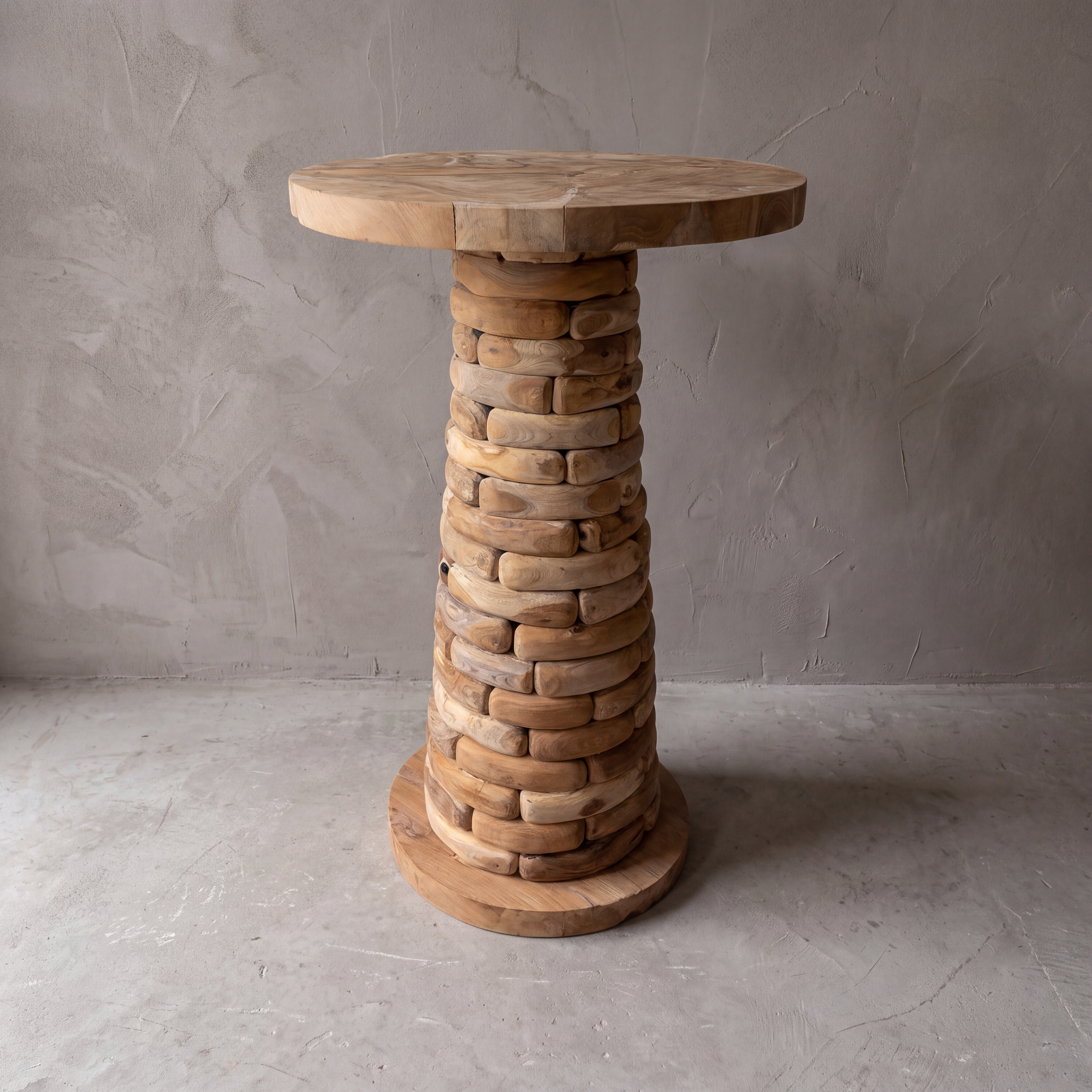 Sem round teak bar table 110 cm (Reclaimed teak) - World of Brosi