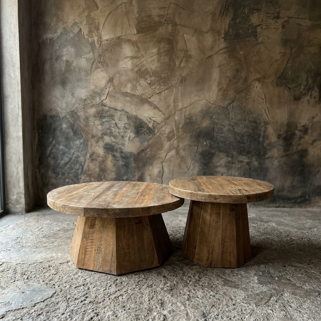 Couchtisch Balok Segi aus recyceltem Massivholz, 2er-Set, Ø 80 cm (Recyceltes Hartholz) - World of Brosi