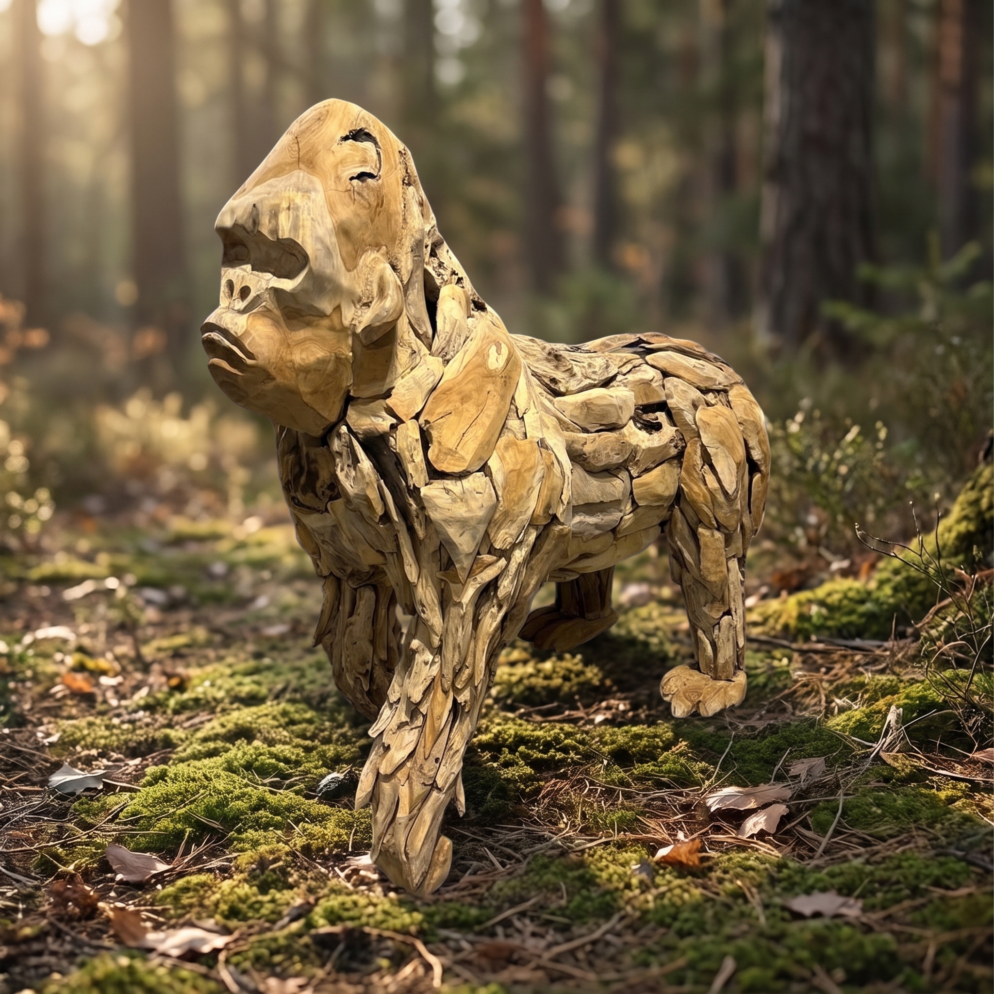 Gorilla King Kong van gerecycled teak, lopend (Teca reciclada) - World of Brosi