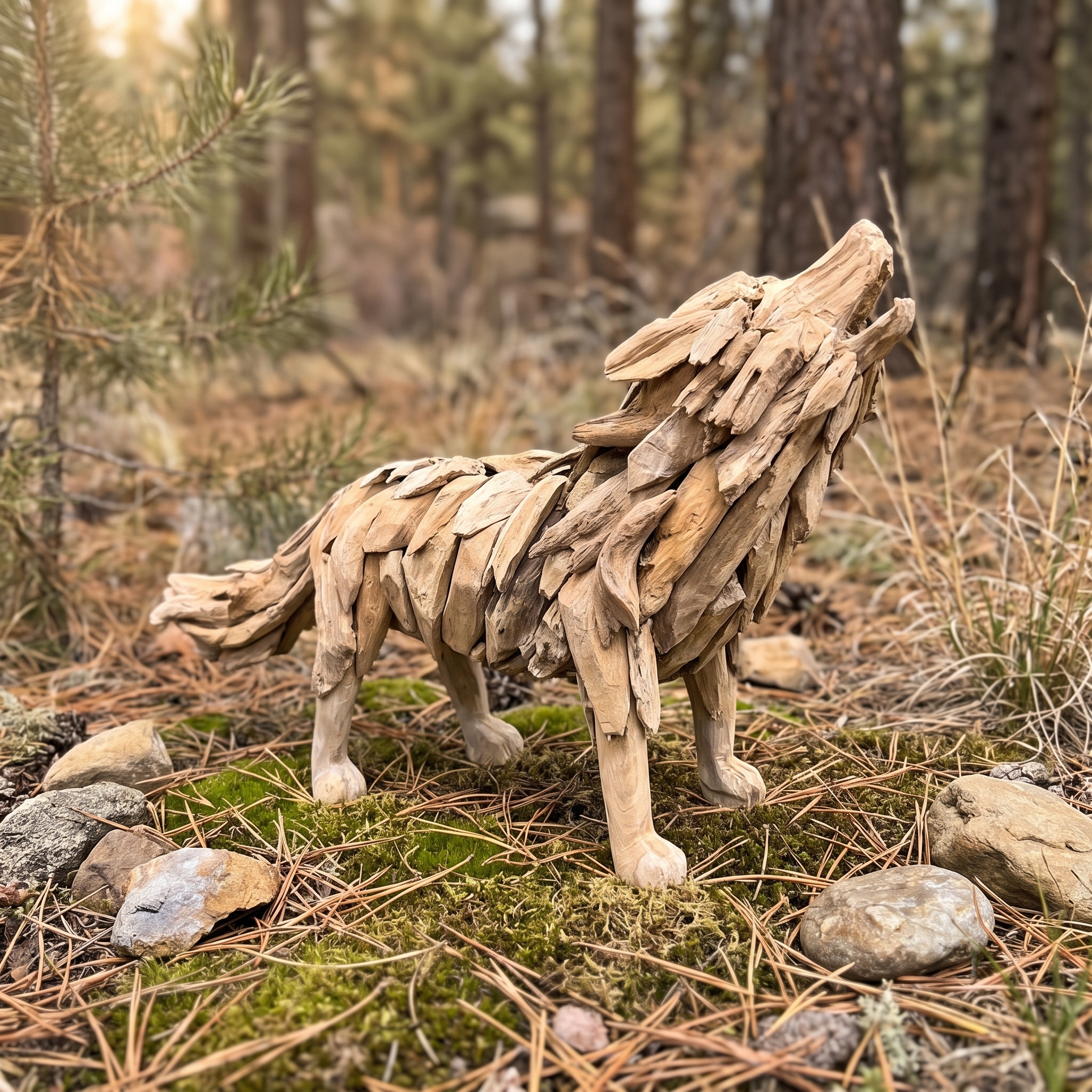 Wolf aus recyceltem Teak (Recyceltes Teakholz)
