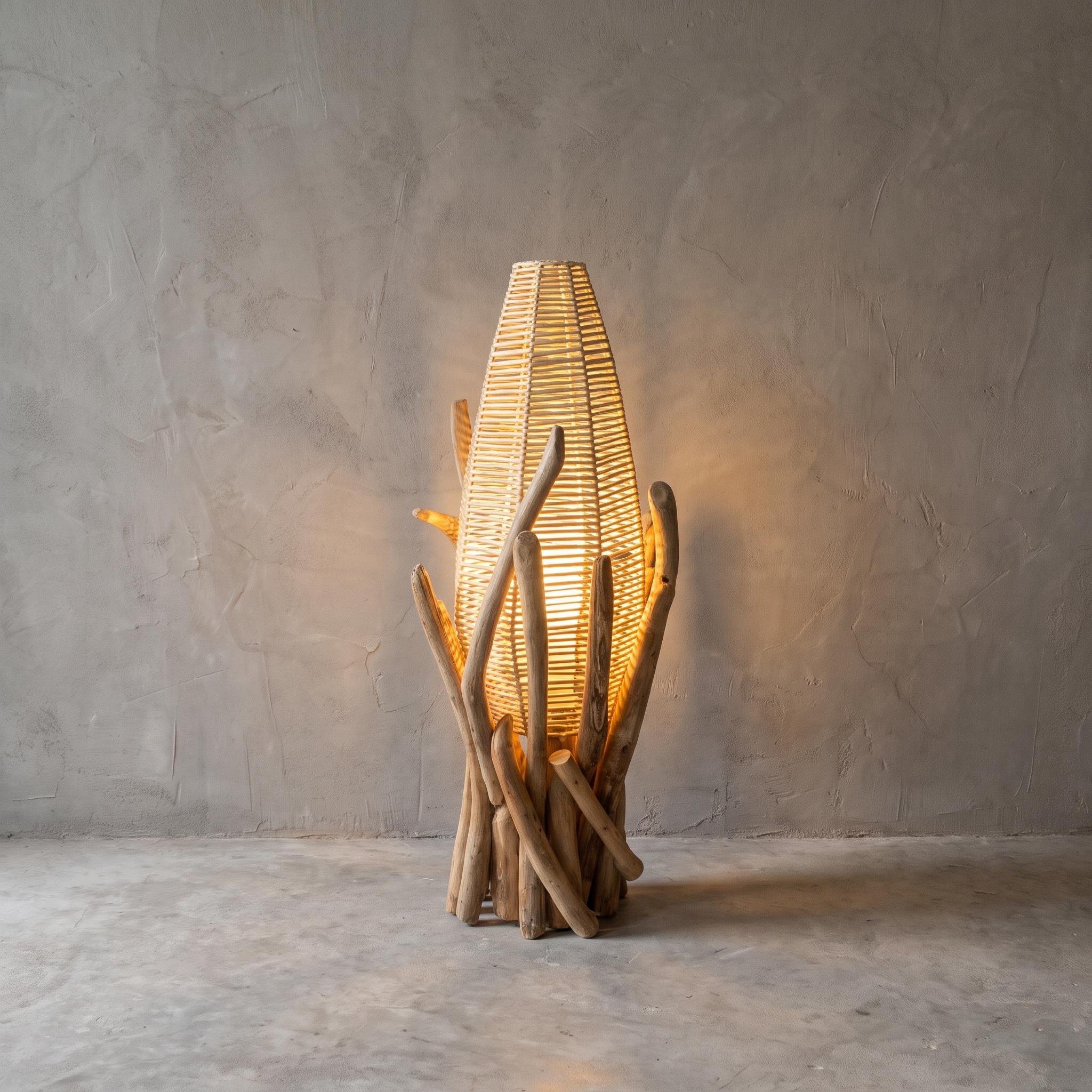 Maïslamp van rotan en teak, 100 cm hoog (Ratán) - World of Brosi