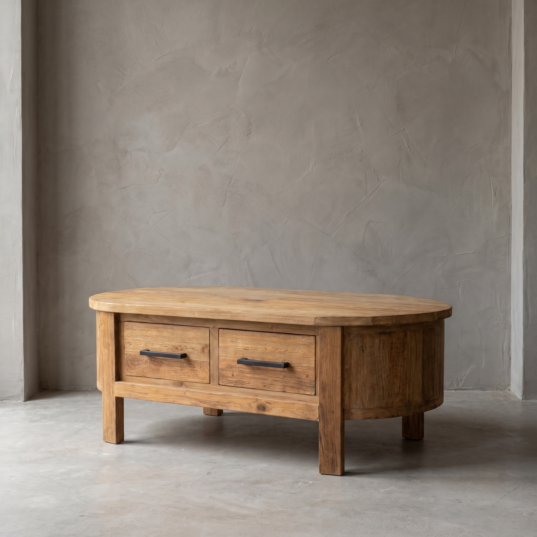 Couchtisch Cortese oval Teakholz mit Schubladen (Recyceltes Teakholz) - World of Brosi