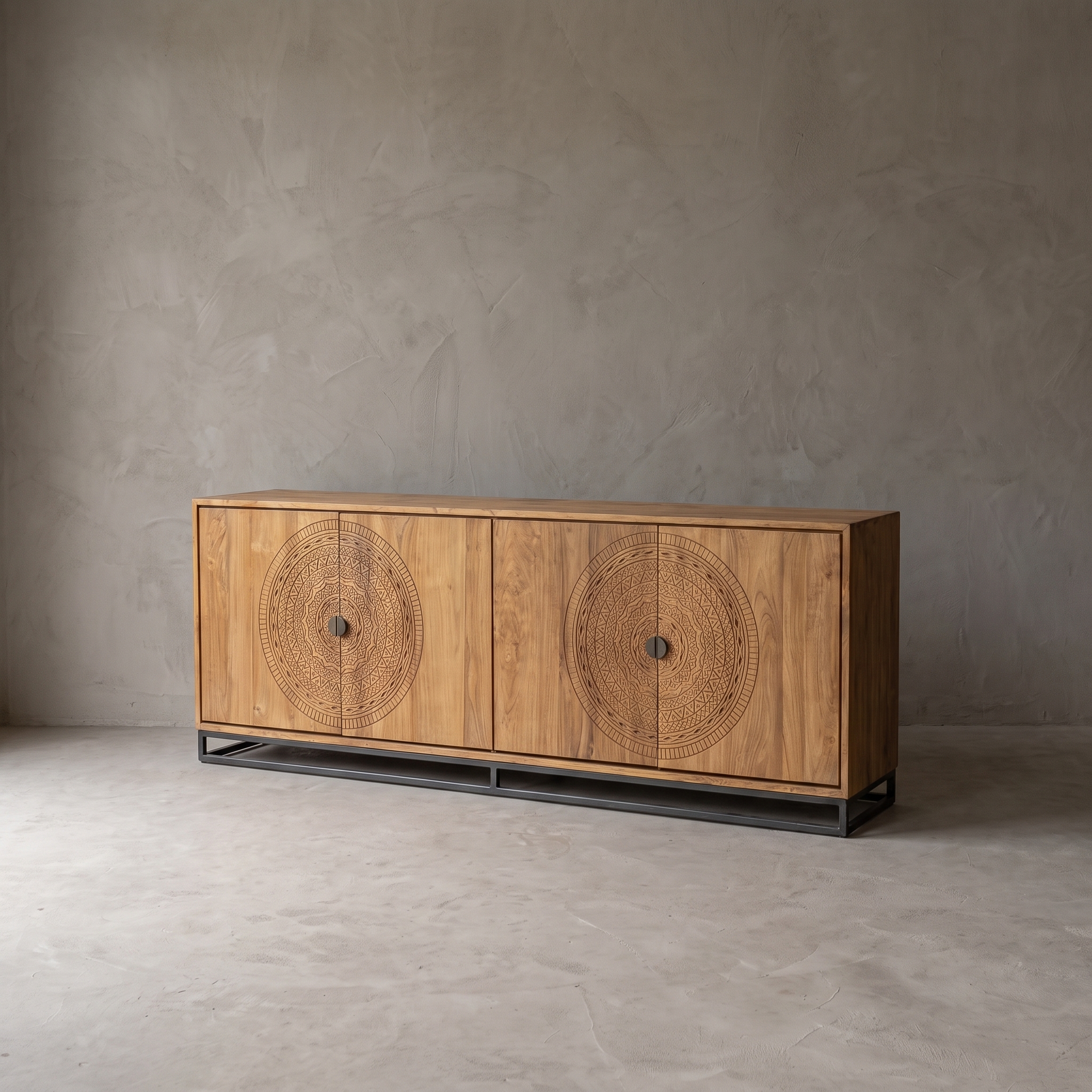 Intan round-carved natural teak sideboard