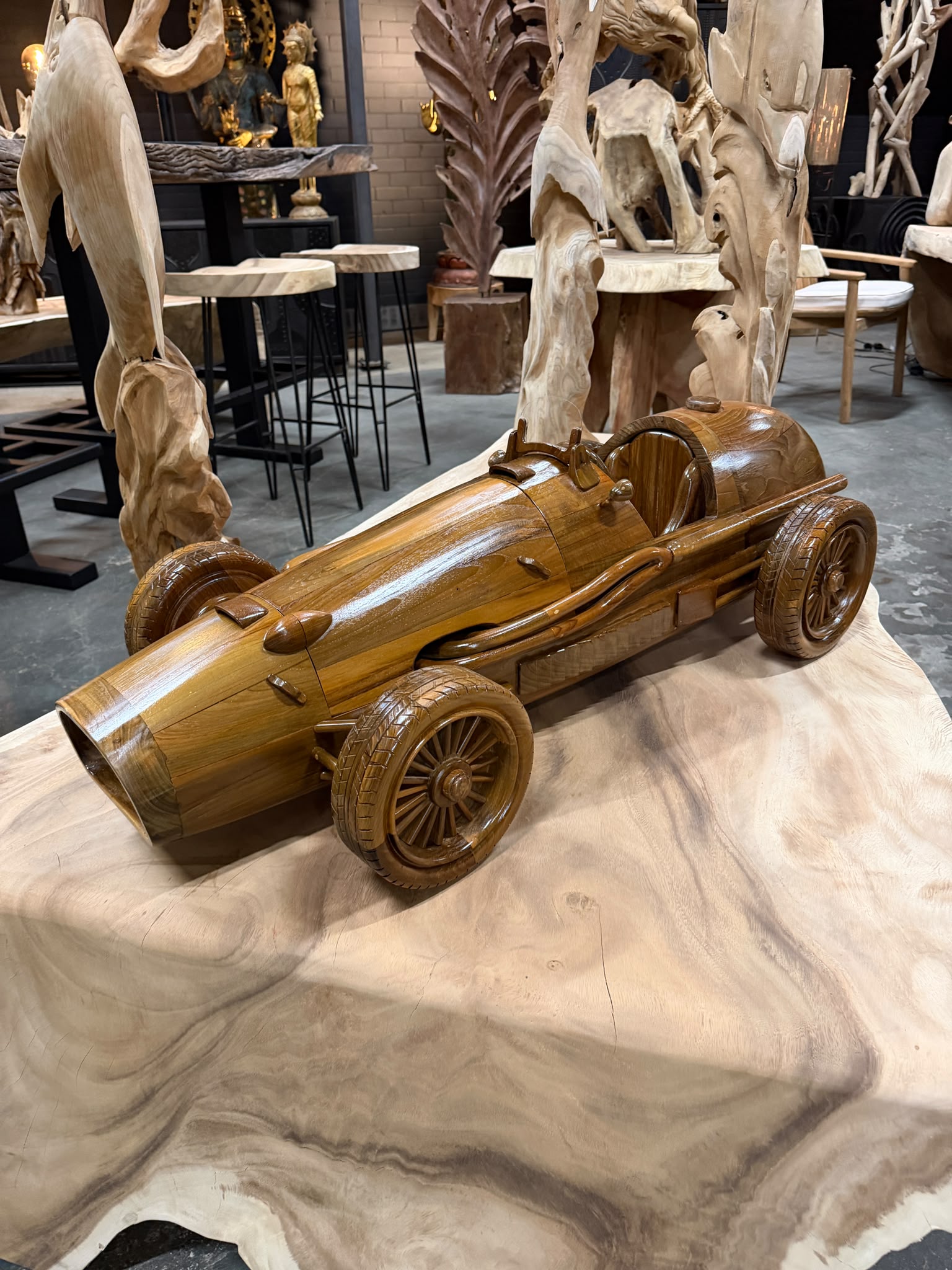 Houten auto Grand Prix racer circa 120 cm - World of Brosi