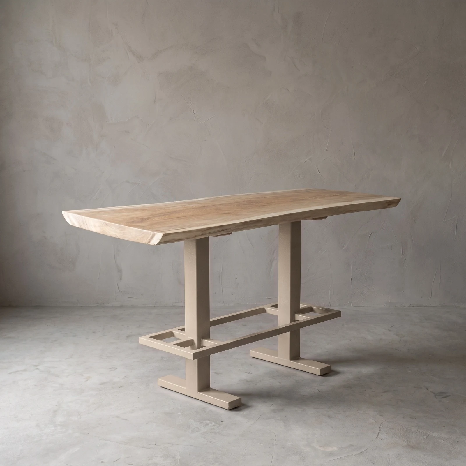 Suar wood table with sand-coloured base