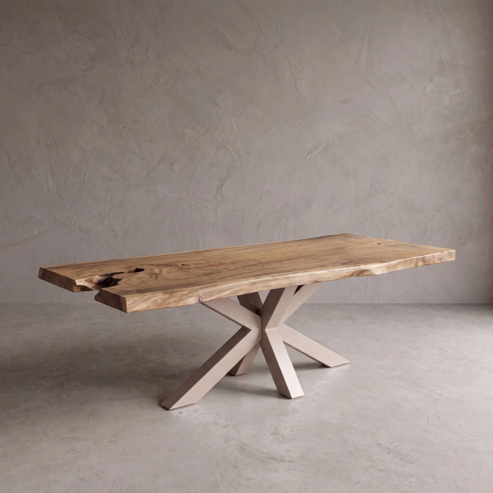 Suar wood table with sand-coloured base