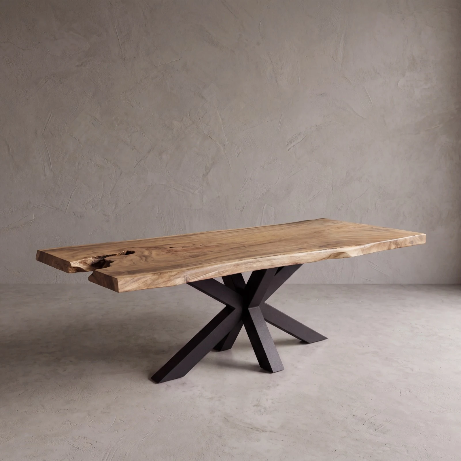 Suar wood table with black base