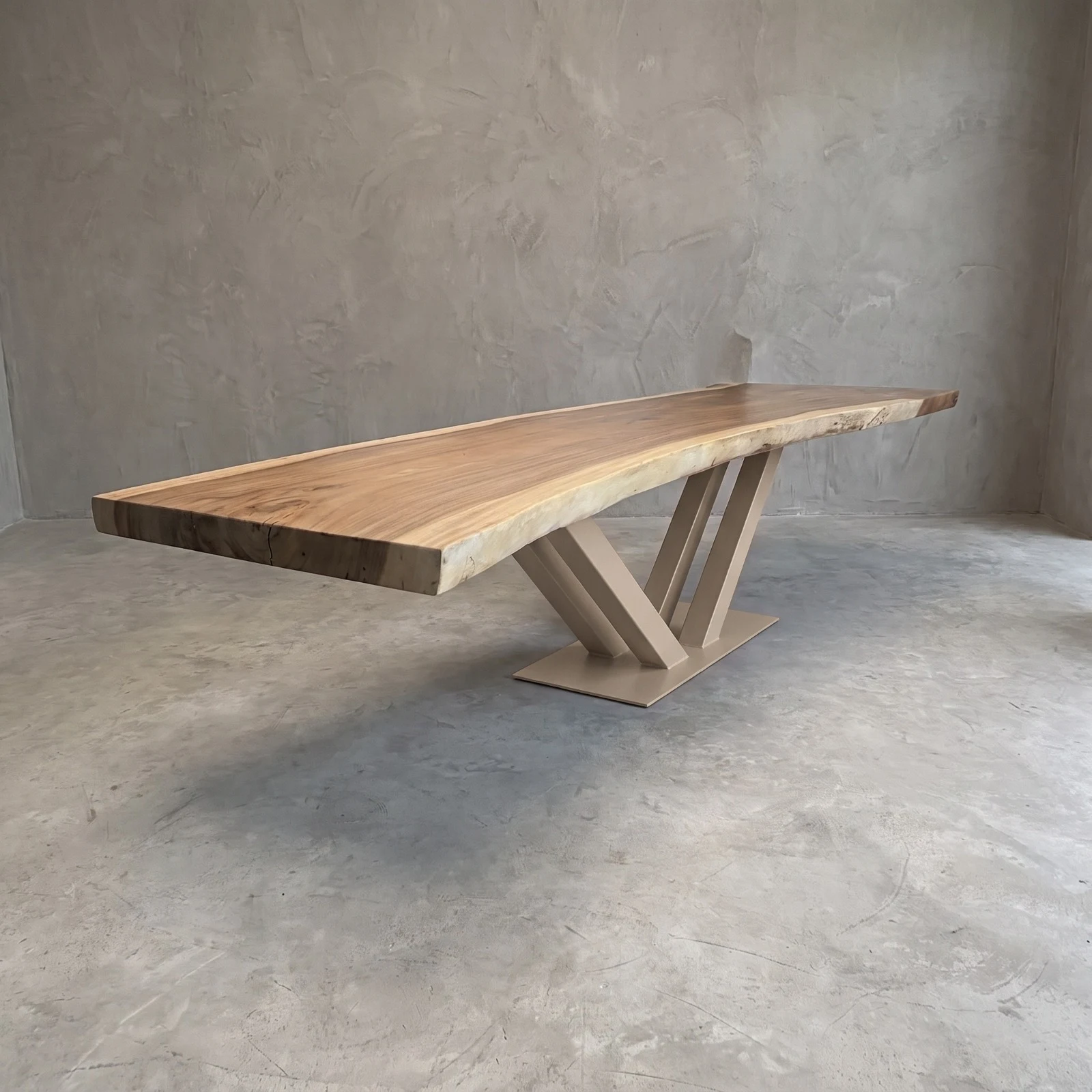 Suar wood table with sand-coloured base