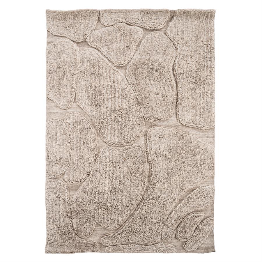 Teppich Kala 160x230 cm Taupe mit einem abstrakten Muster aus organischen Formen auf weißem Hintergrund - By-Boo
