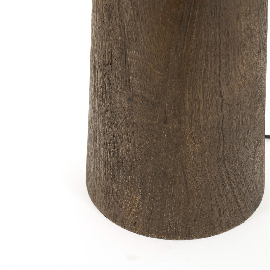 Detailaufnahme der Leuchte Guard Braun, mit der Holzmaserung und dem abgerundeten Boden auf weißem Hintergrund - By-Boo