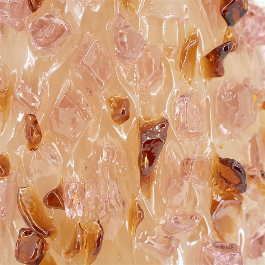 Detail der Vase Quartz 2 mit eingelegten, glänzenden Stücken aus rosa und braunem Glas - By-Boo