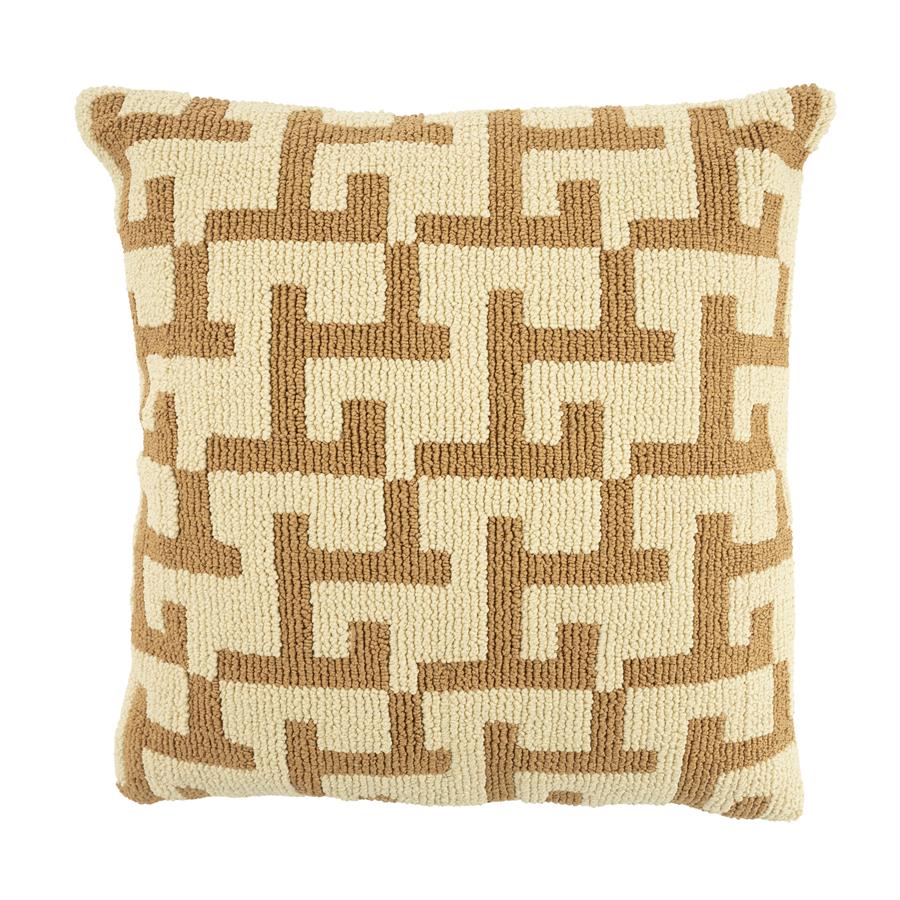 Kissen Ziggy mit einem geometrischen Muster in Beige und Braun auf weißem Hintergrund - By-Boo