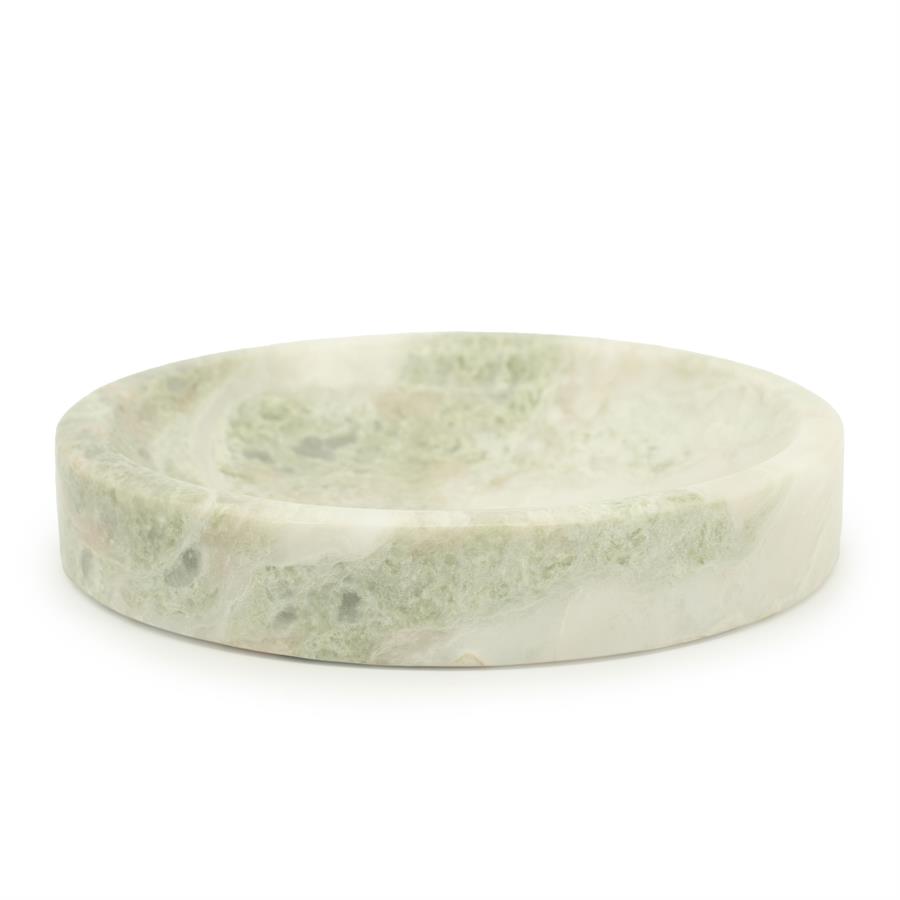 Die Schale Verde, eine runde Schale mit grünen und weißen Marmormustern, auf weißem Hintergrund - By-Boo