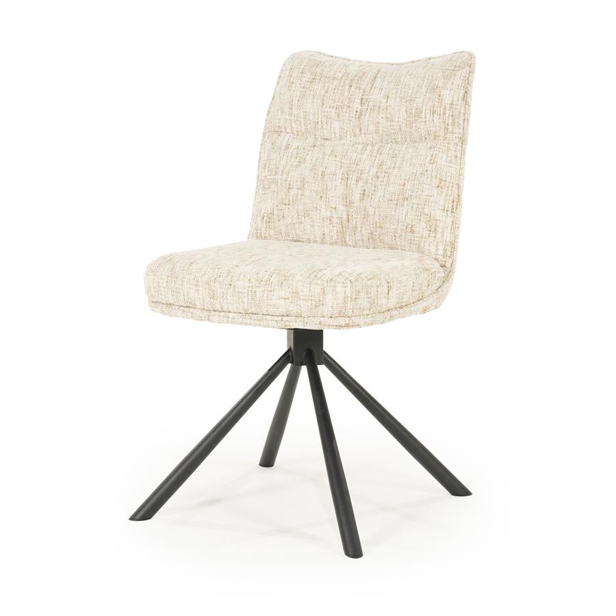 Stuhl Ferre Beige auf weißem Hintergrund, mit hellbeigem Stoffbezug und Rückenlehne und schwarzen Beinen - By-Boo