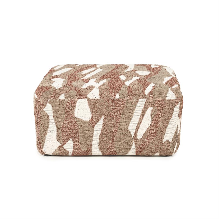 Ein Pouf Rytm Large mit einem auffälligen Muster in Braun, Weiß und Beige auf weißem Hintergrund - By-Boo