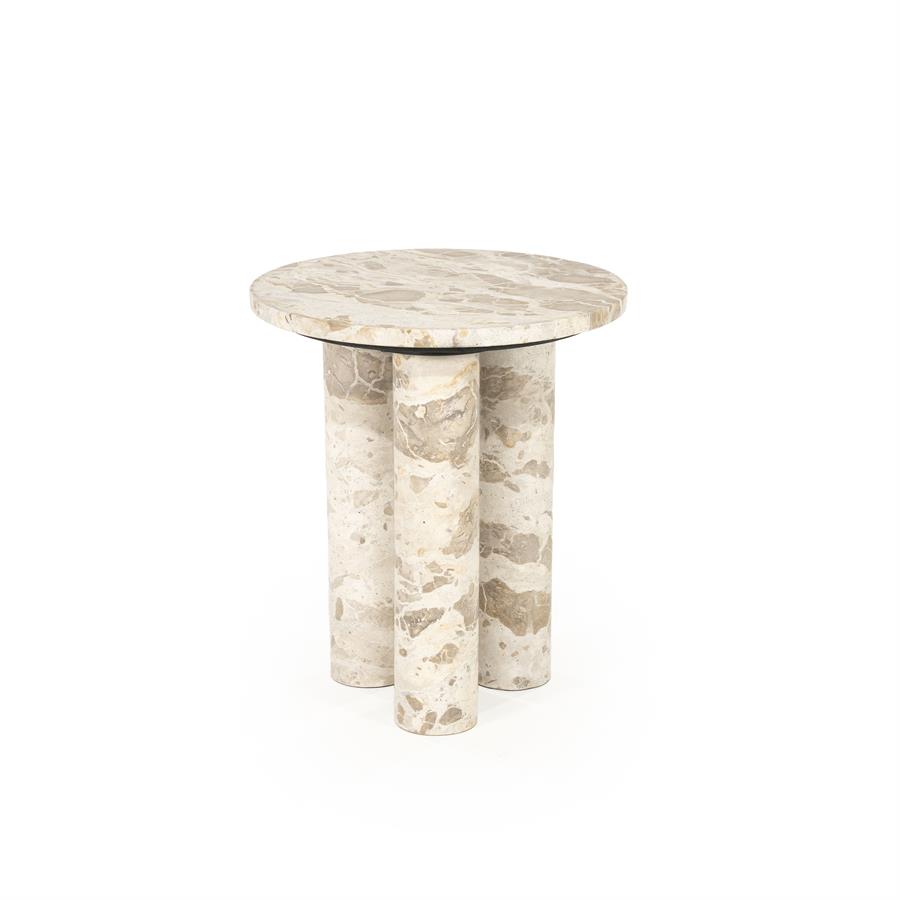 Beistelltisch Marmo mit runder Platte und drei zylindrischen Beinen auf weißem Hintergrund - By-Boo