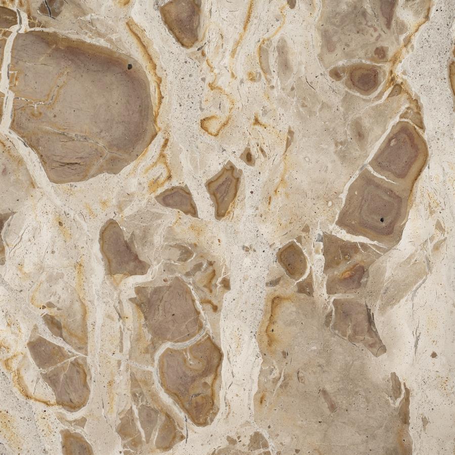 Detailaufnahme der Marmo Beistelltischplatte mit ihrem einzigartigen braunen und beigen Marmormuster - By-Boo