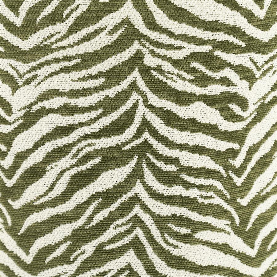 Nahaufnahme des Hocker Tigra, mit einer detaillierten Ansicht des grün-weißen Zebra-Stoffmusters - By-Boo