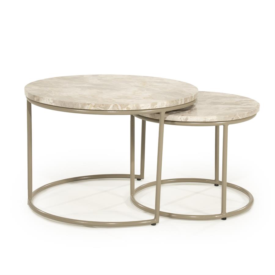 Tisch Alvar, Set von 2, mit Marmorplatte und Metallgestell auf weißem Hintergrund - By-Boo