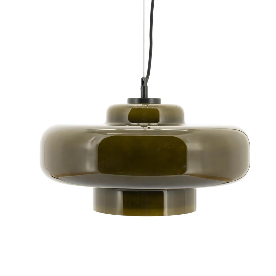 Lampe Vetro von By-Boo, eine dunkelgrüne Glas-Hängelampe vor weißem Hintergrund