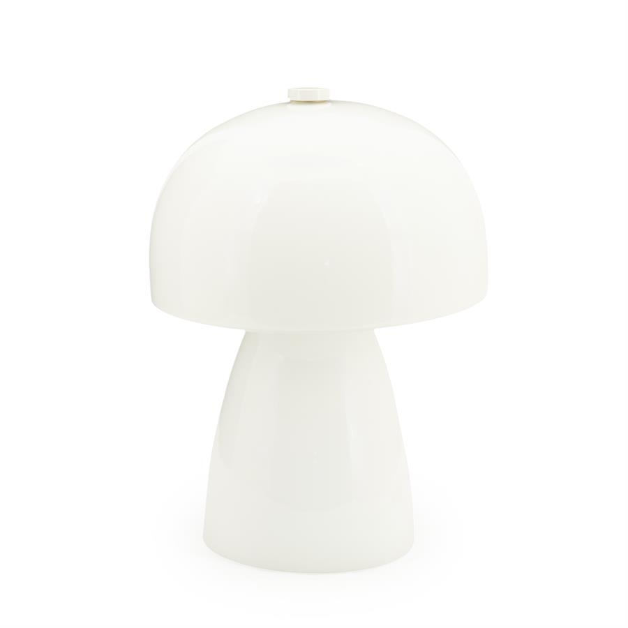 Die Lampe Tubi, eine weiße pilzförmige Lampe, steht auf einem weißen Hintergrund - By-Boo