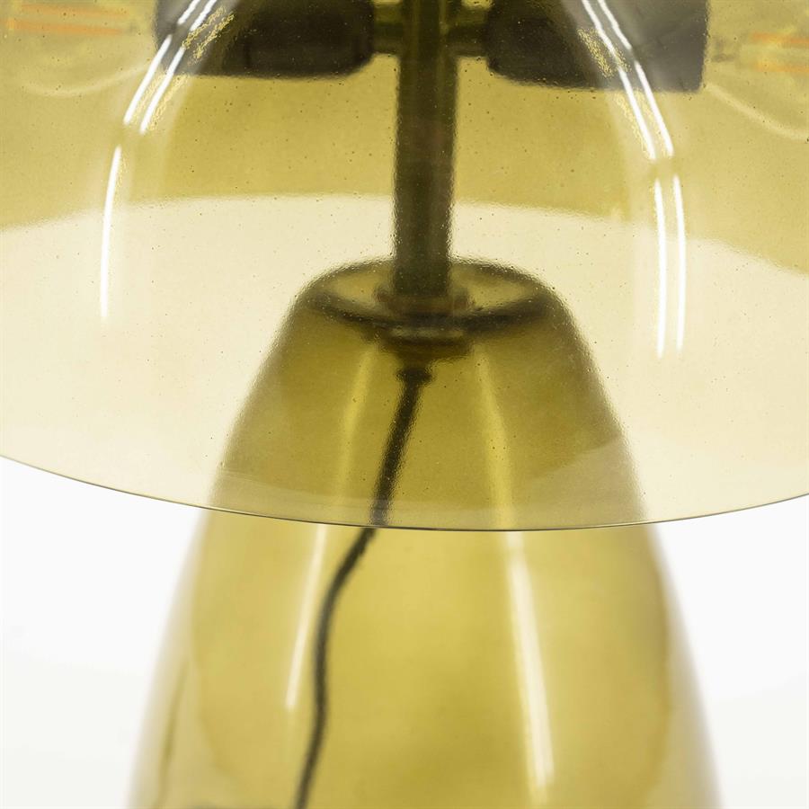 Nahaufnahme der Lampe Tubi mit einem olivgrünen Glasschirm und einer dunklen Stange in der Mitte - By-Boo