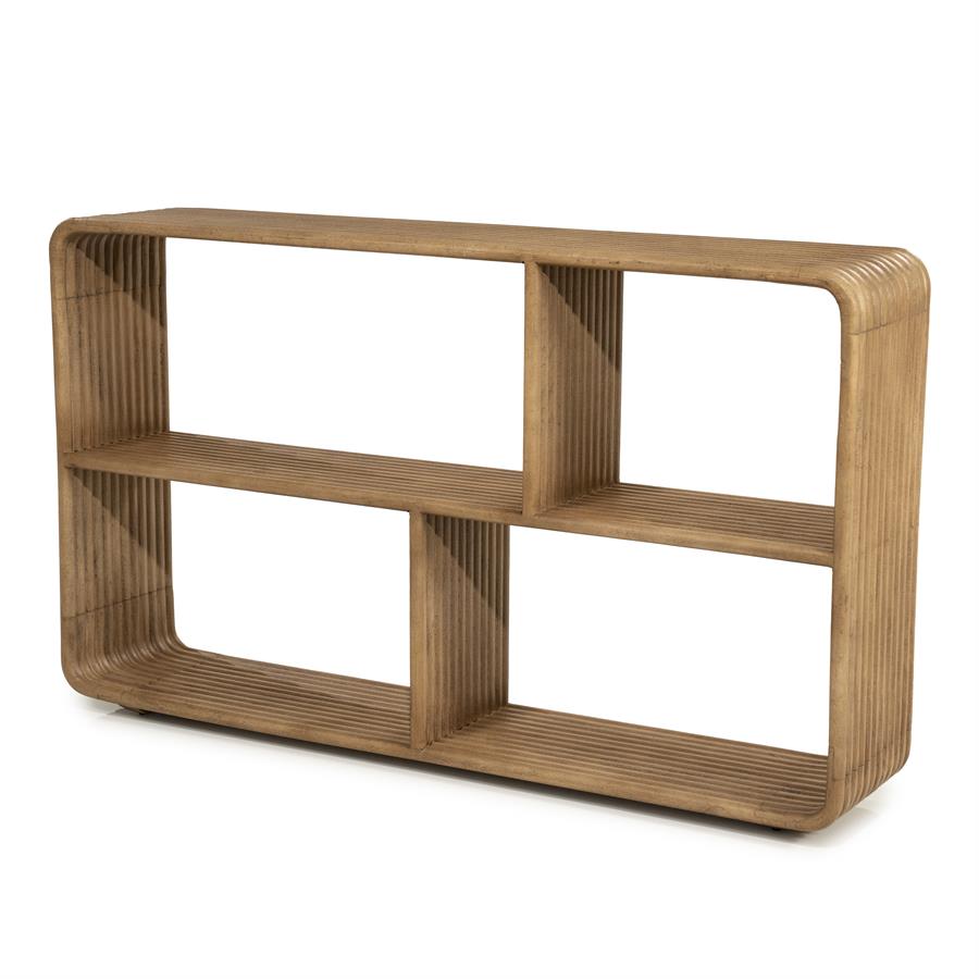 Sideboard Rigato auf weißem Hintergrund, mit vier offenen Fächern und einer geriffelten Textur - By-Boo