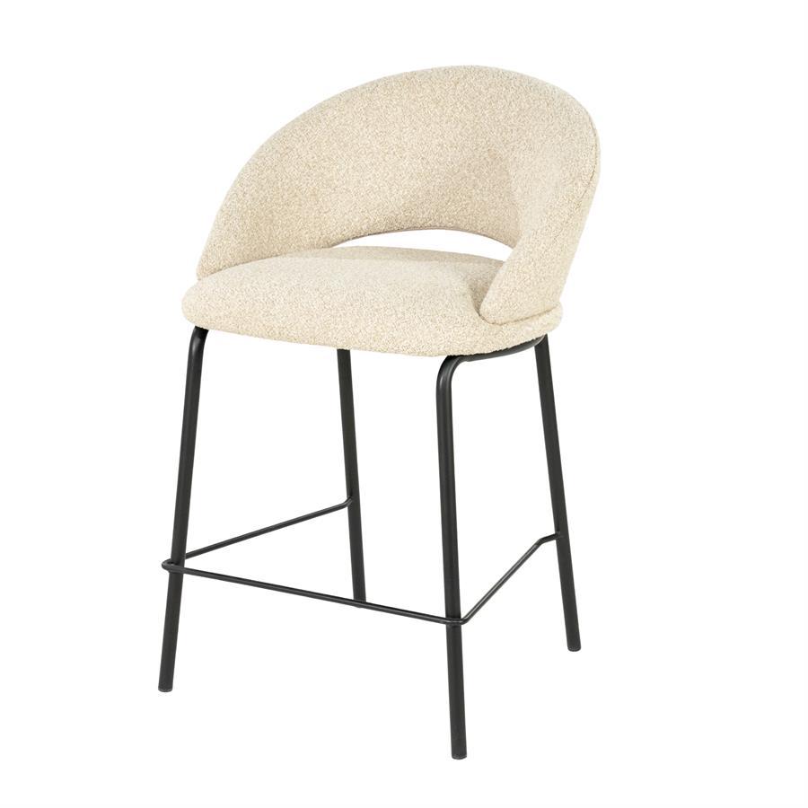 Barhocker Nido mit cremefarbenem Teddy-Stoff und schwarzen Metallbeinen, auf weißem Hintergrund - By-Boo