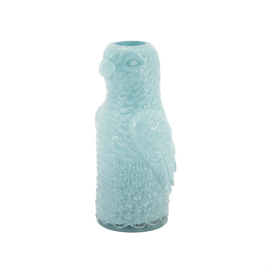 Die hellblaue Vase Pico in Form eines Vogels steht auf weißem Hintergrund - By-Boo