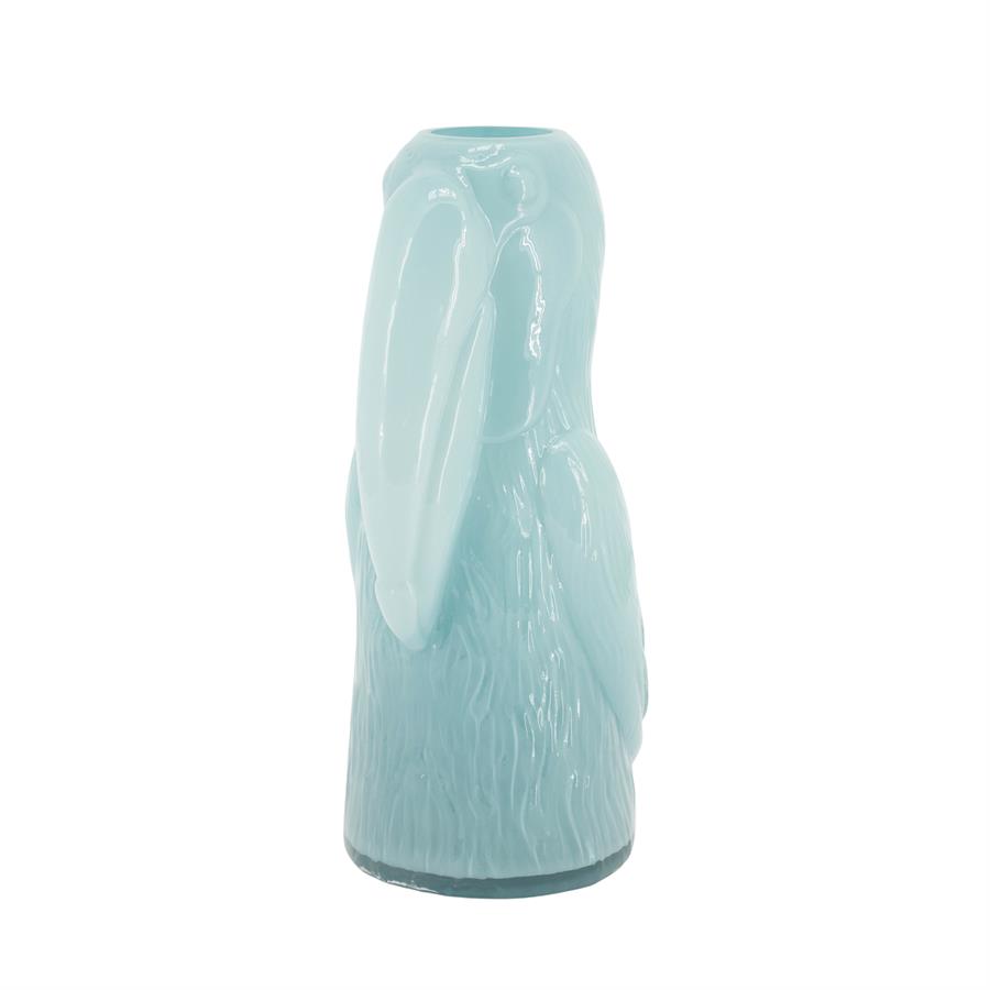 Hellblaue Vase Tuki mit glänzender Oberfläche, auf weißem Hintergrund fotografiert - By-Boo