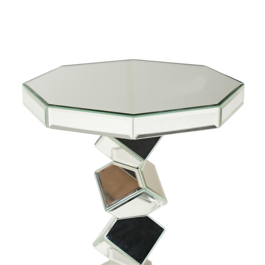 Tisch Reflec auf weißem Hintergrund, mit achteckiger Spiegelplatte und geometrischem Spiegelfuß - By-Boo