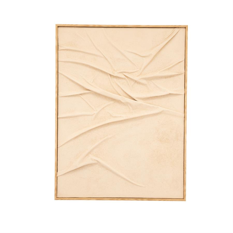 Veck Wanddekoration mit einem abstrakten Design aus gefaltetem beigem Textil in einem Holzrahmen - By-Boo