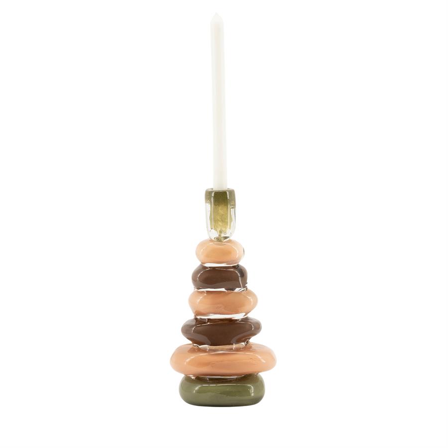 Kerzenständer Toras 1 Large auf weißem Hintergrund, mit einer weißen Kerze darin - By-Boo