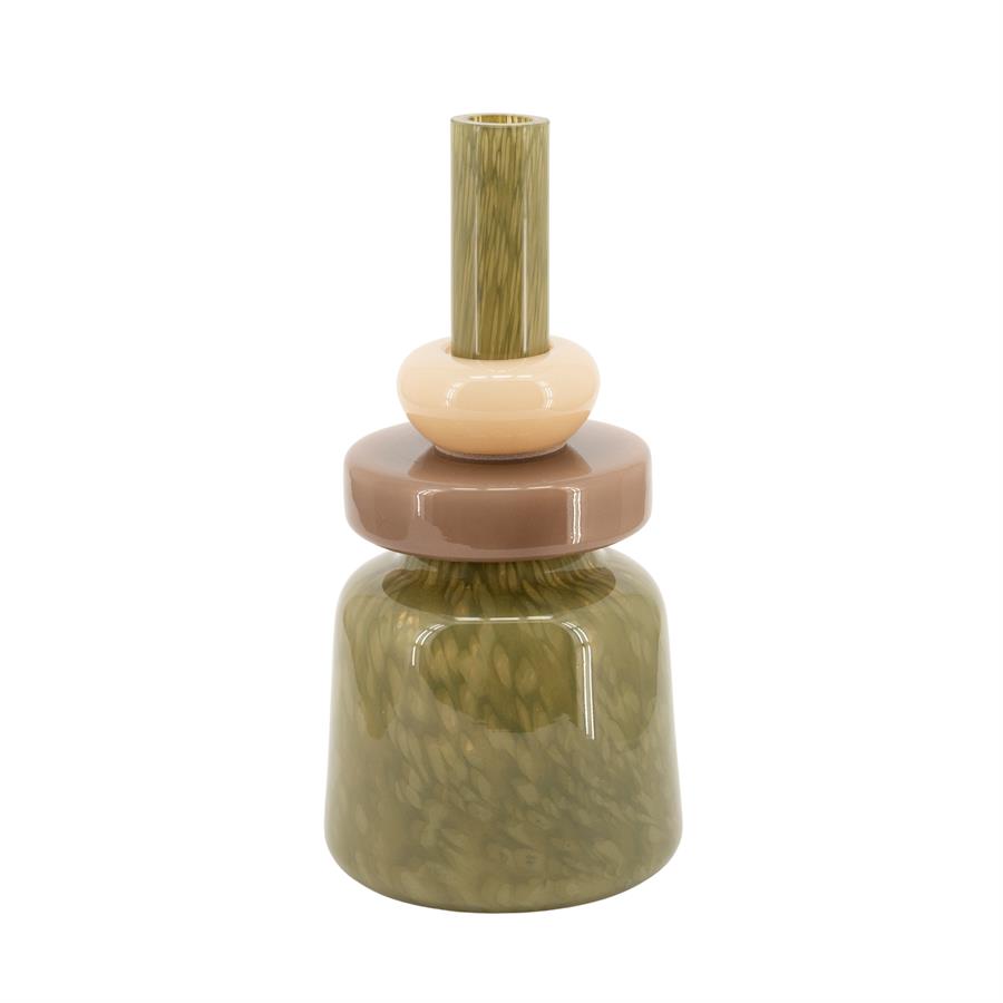 Vase Toras 1 auf weißem Hintergrund, mit einer olivgrünen, beigen und braunen Farbe - By-Boo