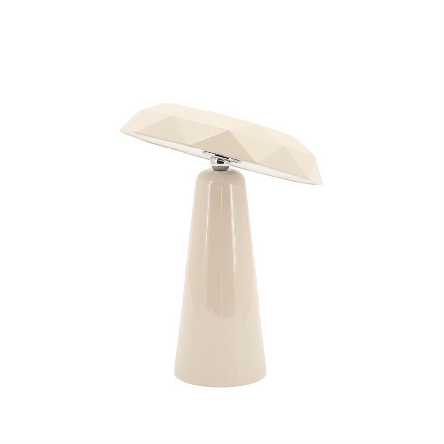 Lampe Blocci auf weißem Hintergrund, mit einem kegelförmigen Fuß und einem flachen, facettierten Schirm - By-Boo