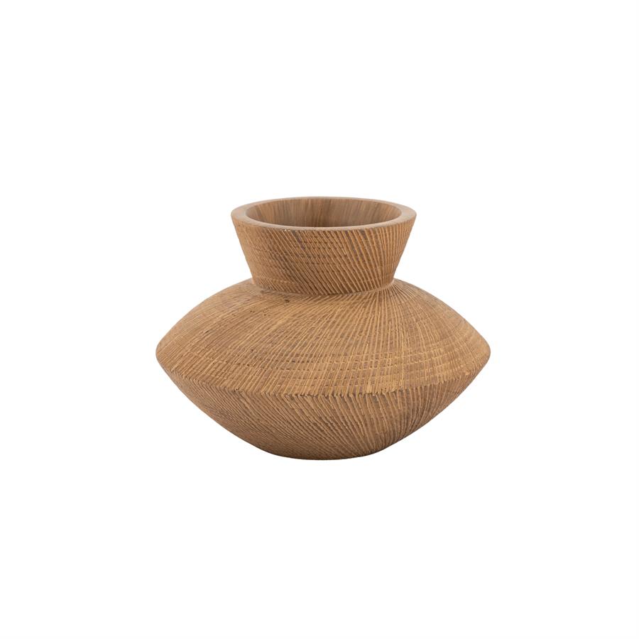 Vase Avena Small von By-Boo auf weißem Hintergrund, mit einer Textur aus vertikalen Linien