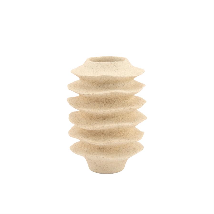 Vase Riva Medium auf weißem Hintergrund, mit gerippter Textur und offener Oberseite - By-Boo