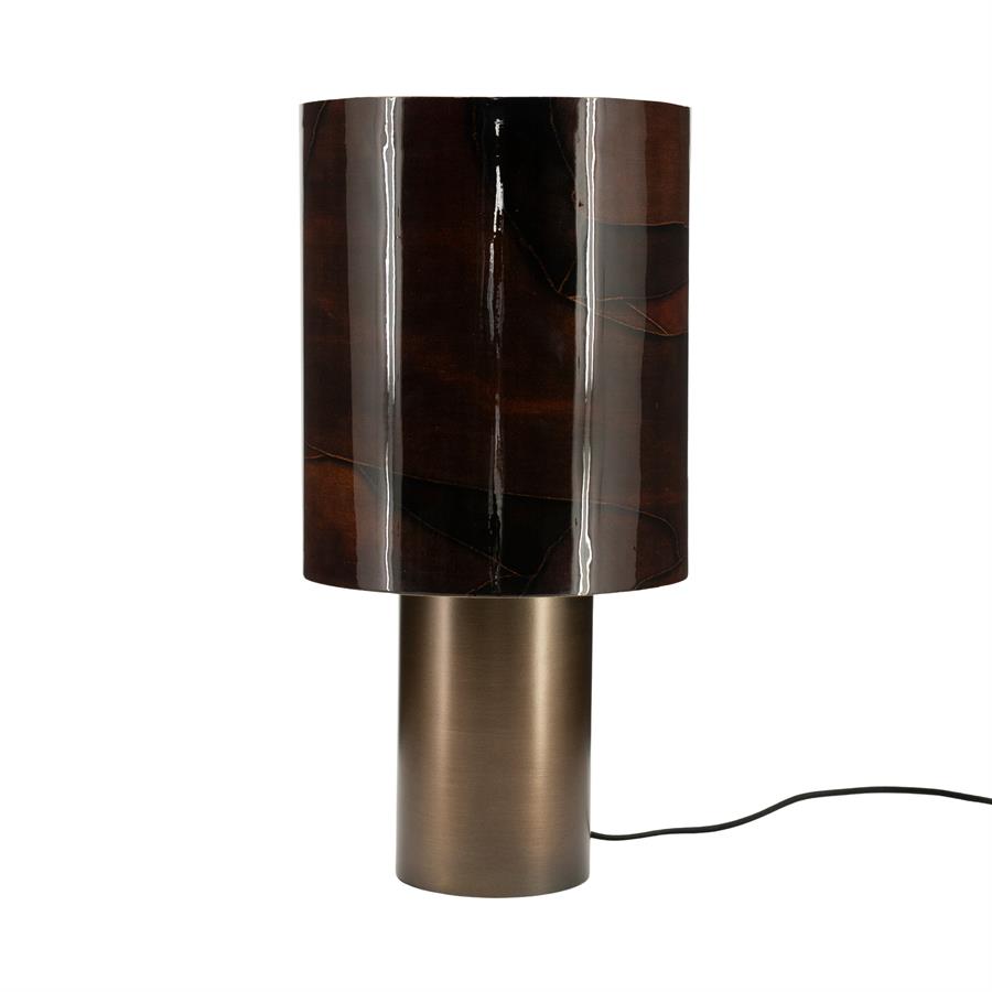 Lampe Patch auf weißem Hintergrund, mit einem dunkelbraunen Lampenschirm und einem bronzenen Fuß - By-Boo