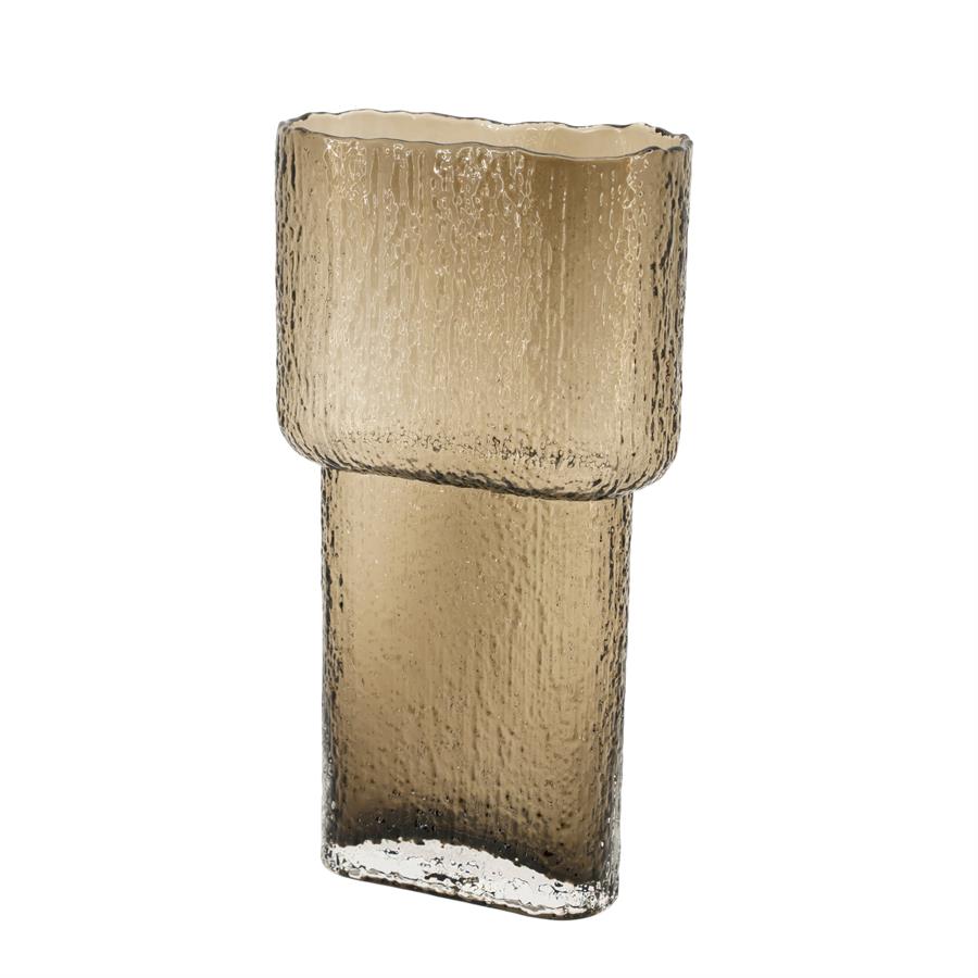 Die Vase Fluence 3, eine Glasvase mit geriffelter Textur, auf weißem Hintergrund - By-Boo