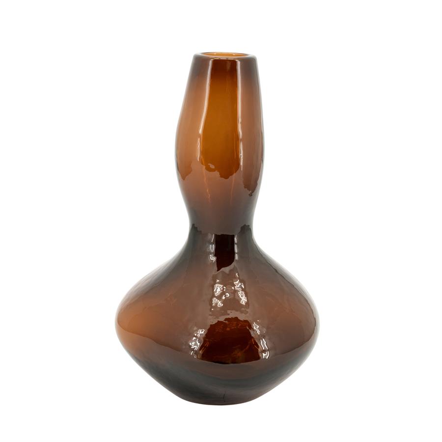 Vase Suna 1 auf weißem Hintergrund, mit glänzender bernsteinfarbener Oberfläche und organischer Form - By-Boo