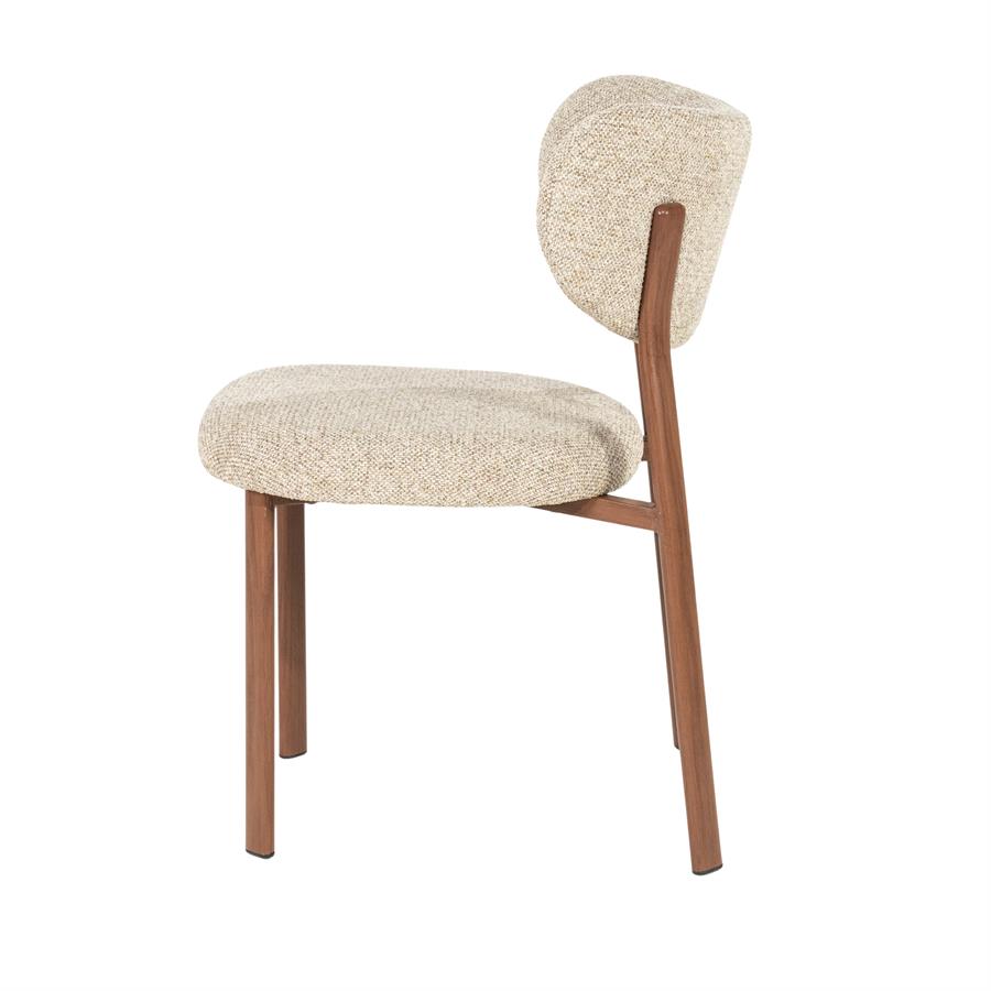 Stuhl Sedia von By-Boo, beige Stoffbezug und Rückenlehne mit braunem Holzgestell, auf weißem Hintergrund